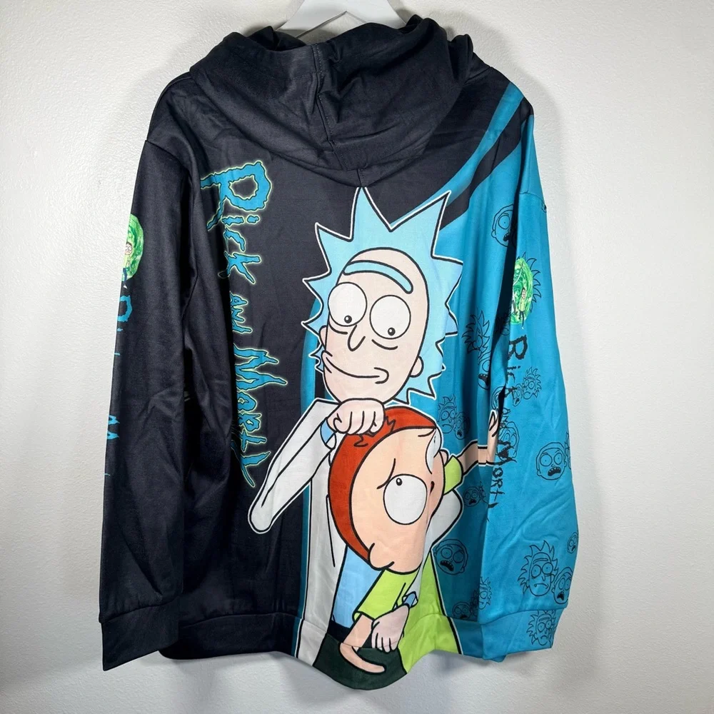 Rick and Morty Full Print Zip Hoodie Adult XL Cartoon Network Graphic Sweatshirt